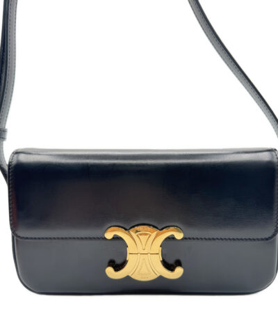 セリーヌ クラシックトリオンフ ショルダーバッグ 黒 レザー ゴールド金具