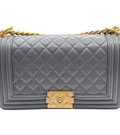 ボーイシャネル25 チェーンショルダー グレー キャビアスキン ゴールド金具