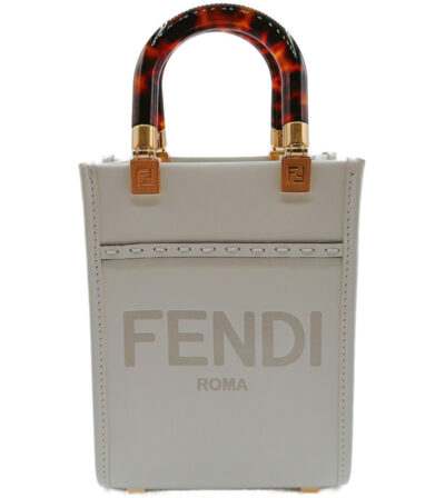 フェンディ　サンシャイン ショッパー スモール 白 レザー ゴールド金具 8BS051
