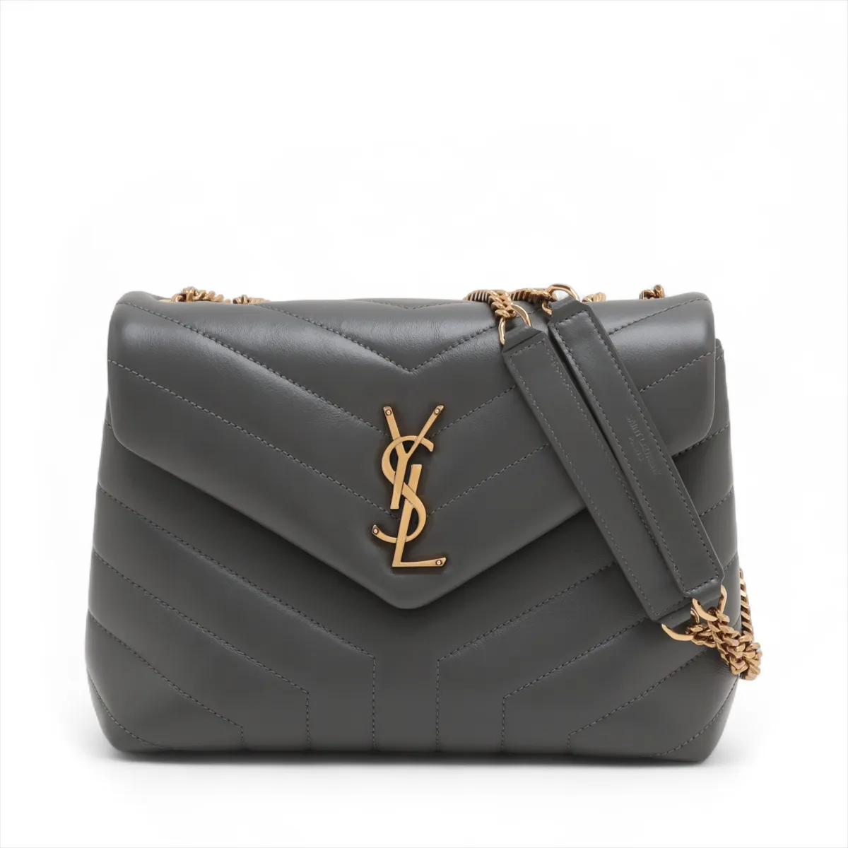 サンローラン　ルル　チェーンショルダー　グレー　レザー　ゴールド金具　新品同様